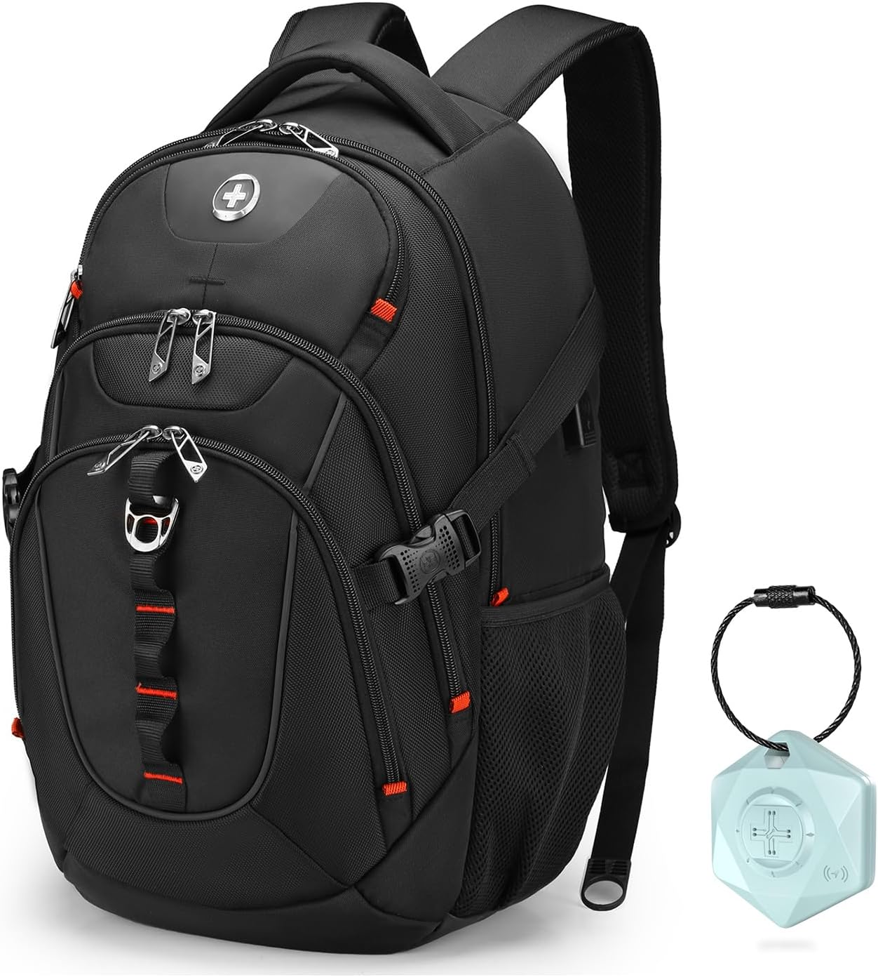 Swissdigital Design Travel Backpack for Men with Apple Find My, Laptop Backpack with USB Charging Port, RFID Protection, Add-A-Bag System - Travel Backpack for Men