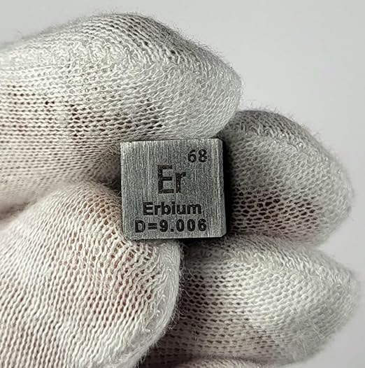 0.39" 10mm Erbium Metal Cube Er up to 99.9% Pure Periodic Table Element Engraved Density Collection Science Education Display Block Cube + Acrylic Case Box - 1PC