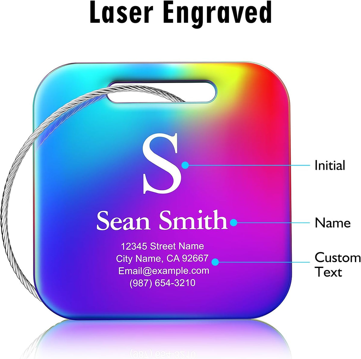 Luggage Tags for Suitcase - Engraved Black Personalized Stainless Steel Metal Tag - Custom Name Tags Suitable for Bags and Backpacks