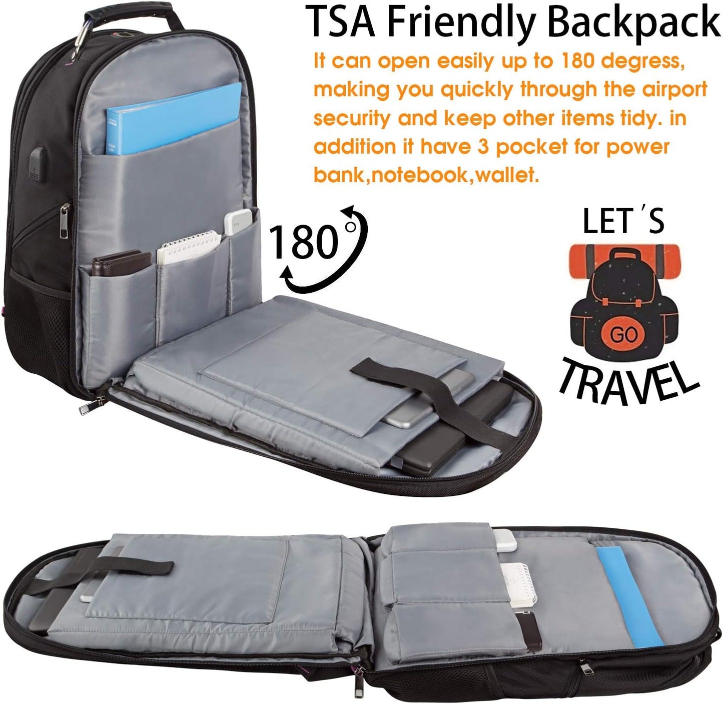 LTINVECK Extra Large Backpack,TSA Friendly Travel Laptop Computer Backpack for Men Women with USB Charging Port,RFID Water Resistant Big Business Backbag Fits 17.3 Inch Laptops,Purple