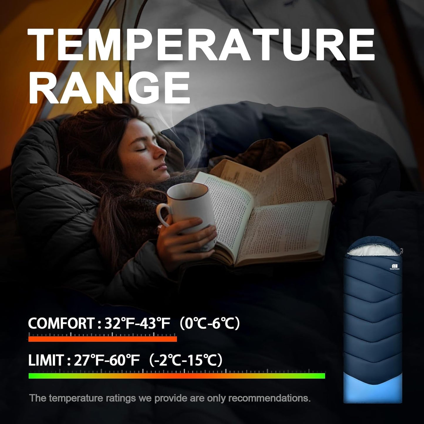 Sleeping Bags for Adults Cold Weather,Portable, Waterproof,Lightweight Sleeping Bag for Tall Girls Boys with Compression Sack for Warm Camping, Hiking, Outdoor & Indoor
