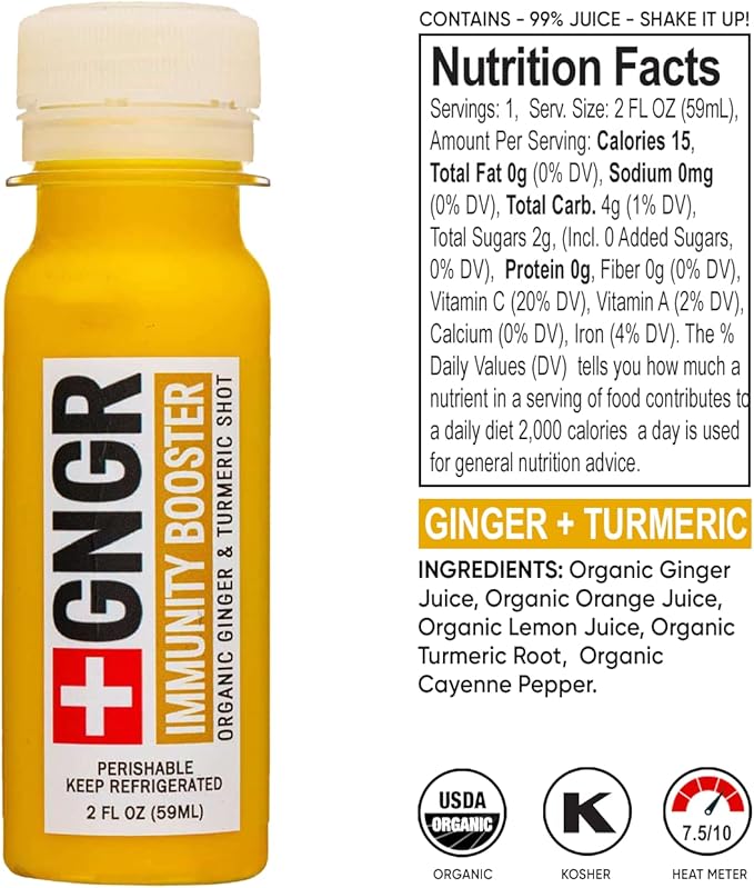 '+GNGR Immunity Sampler Organic Ginger Wellness Shots - Premium Ginger Shots for All Natural Digestive Support and Immune Support, Digestive Aid, Gut Cleanse and Detox (2 Oz, Pack of 12)