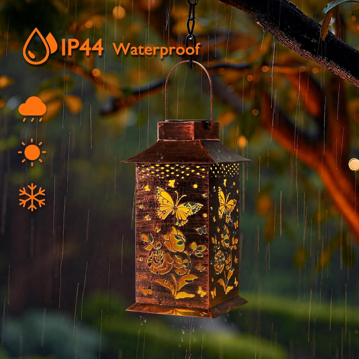 Homemory Butterfly Solar Lanterns Waterproof, Metal Hanging Hollowed-Out Metal Decor Lantern, LED Outdoor Decoration for Outside LED Lanternse for Yard, Backyard, Porch, Lawn
