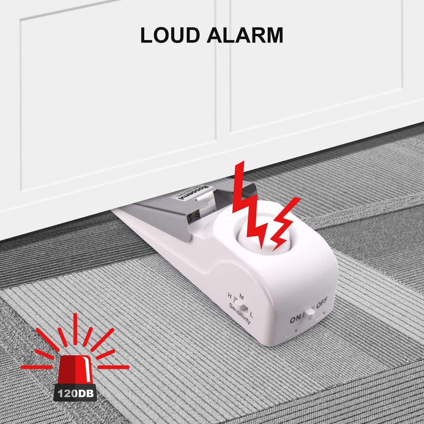 2 Pack Door Stop Alarm, Door Stopper with 120DB Security Alarm, Floor Wedge Door Stop Siren, Door Security Devices for Traveling, Apartment, Hotel and Home, White