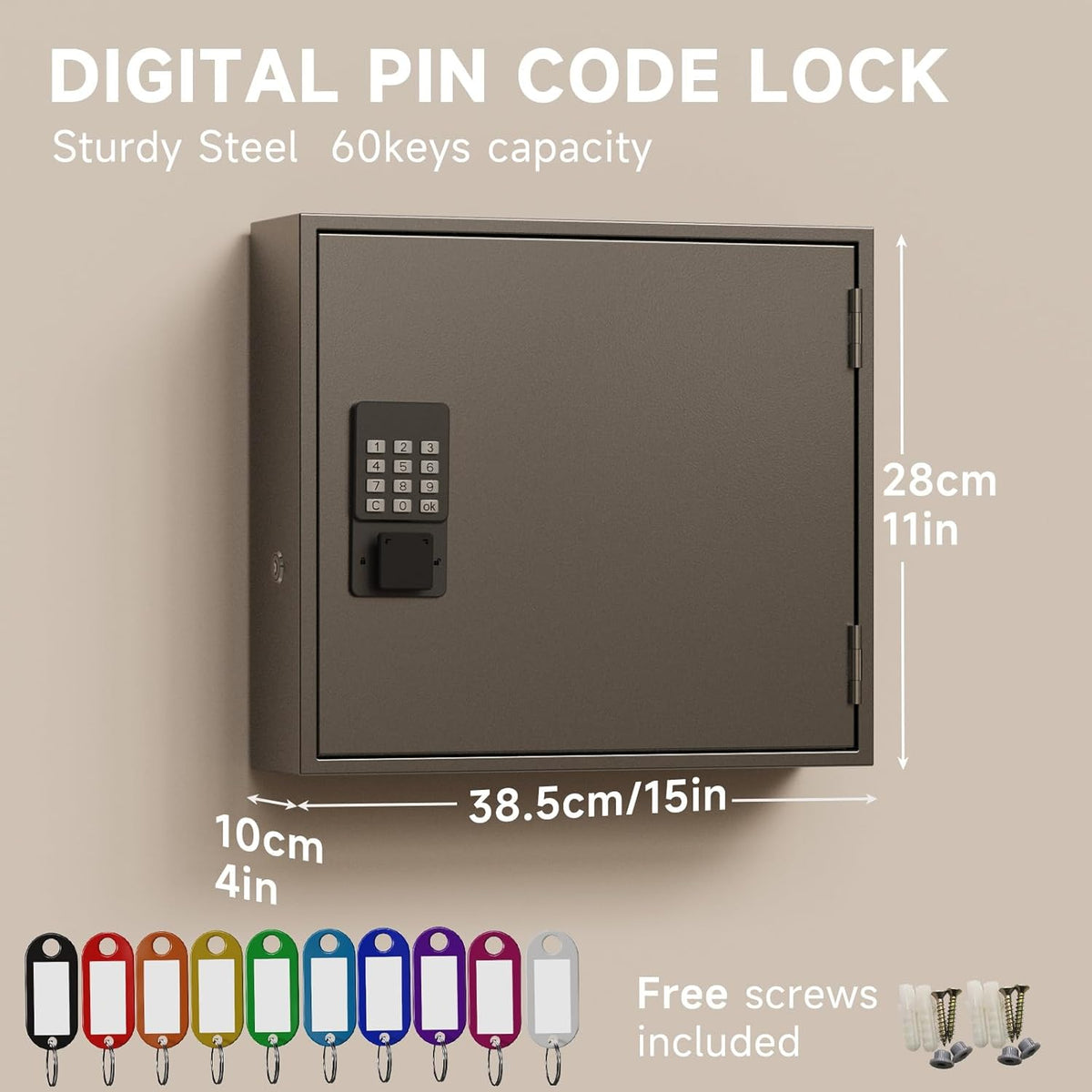 WeHere Smart Key Lock Box, Wall Mounted Key Cabinet with 90 Key Tags, Bluetooth App Control, OTP & Password Unlock, Wi-Fi Remote Unlock (Bridge Required), Steel Key Safe for Office Home Business