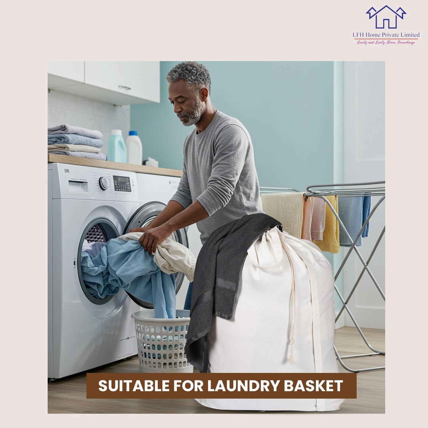 LFH Home Cotton Canvas Extra Large Laundry Bag with Handle, Heavy Duty Drawstring Closure Washable Laundry Bags School Travel, Home, Hotel, College Dorm, Organizer Sack, Toys 28x40-White Thanks Giving