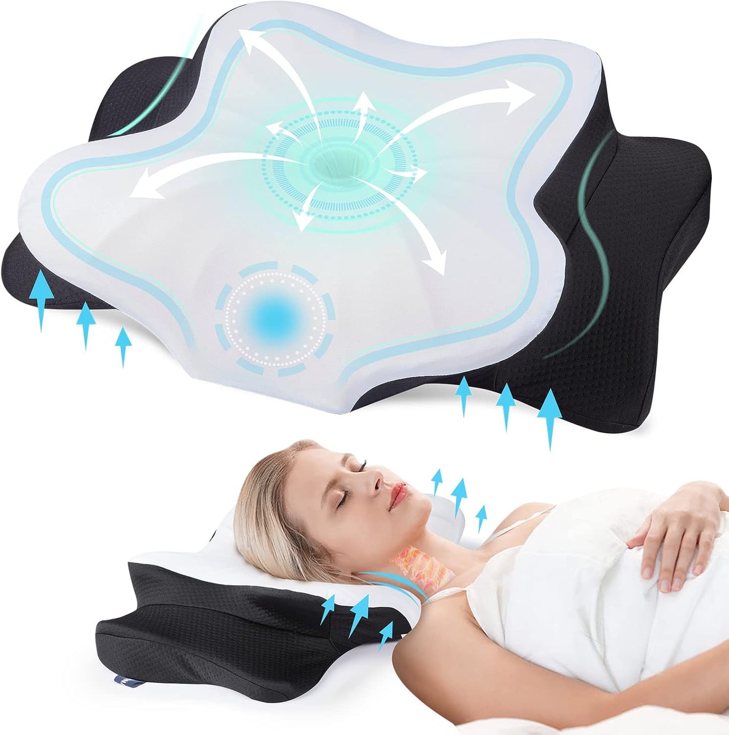 DONAMA Cervical Pillow for Neck and Shoulder,Contour Memory Foam Pillow,Ergonomic Neck Support Pillow for Side Back Stomach Sleepers with Pillowcase-King Size