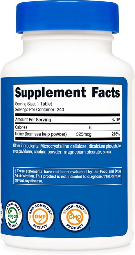 Nutricost Iodine (Natural Iodine from Sea Kelp) 325mcg, 240 Tablets - Non-GMO, Gluten Free