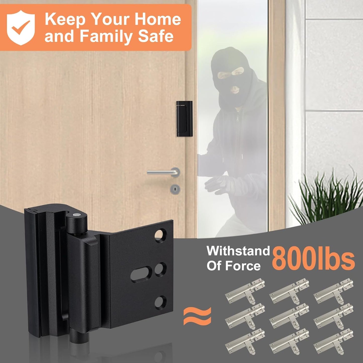 2 Pack Home Security Door Lock,Childproof Door Reinforcement Lock,with 3" Stop Withstand 800 lbs,for Inward Swing Doors,Night Kids Safety Metal Flip Lock Deadbolt Latch (Black)
