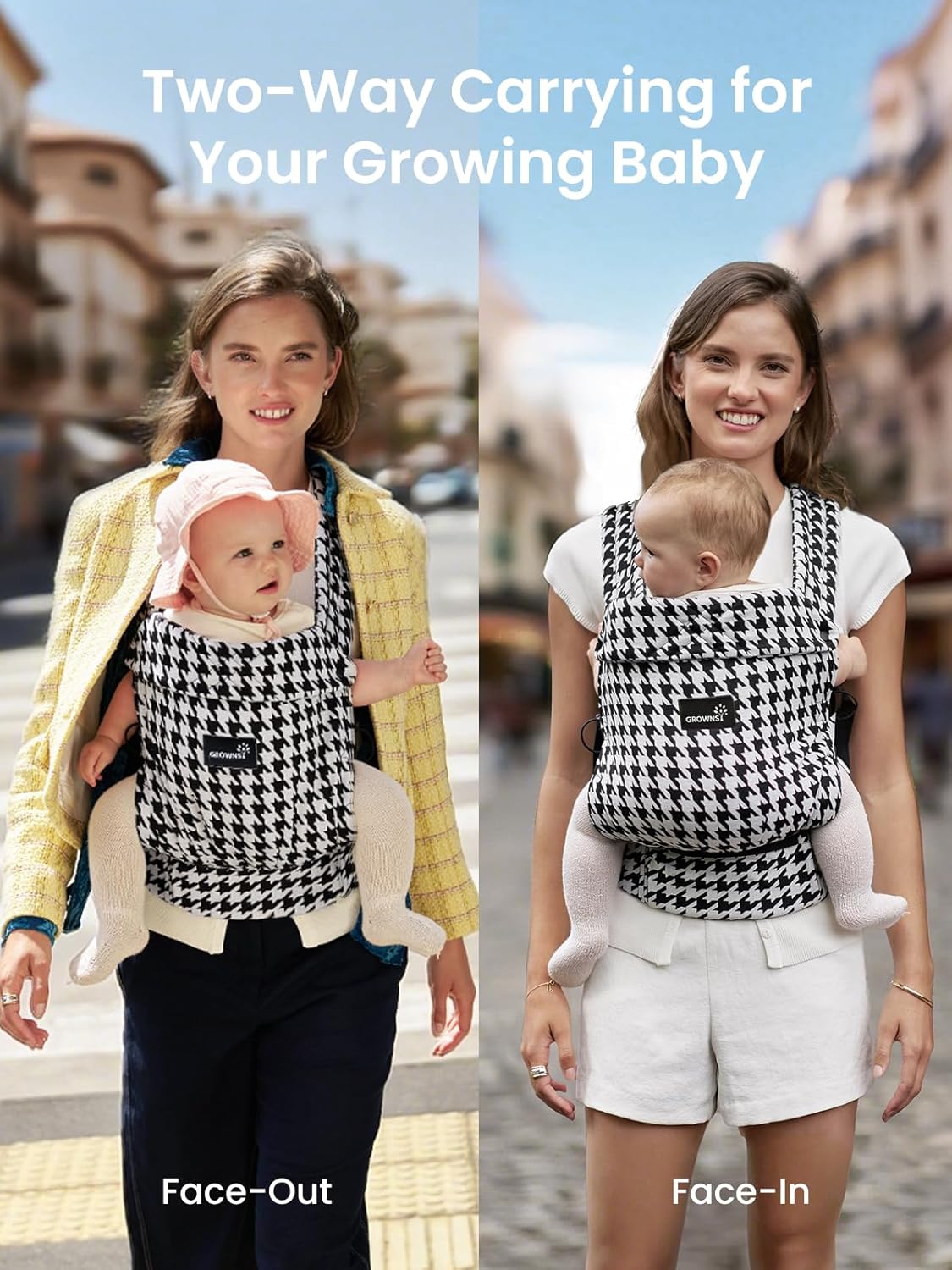 GROWNSY Baby Carrier Newborns to Toddlers, Ergonomic Baby Toddler Carrier Wraps with Head Support, Easy to Wear, Infant Carrier Baby Gift, Travel and Hiking Friendly, 7 to 44 lb (Gray-Leopard)