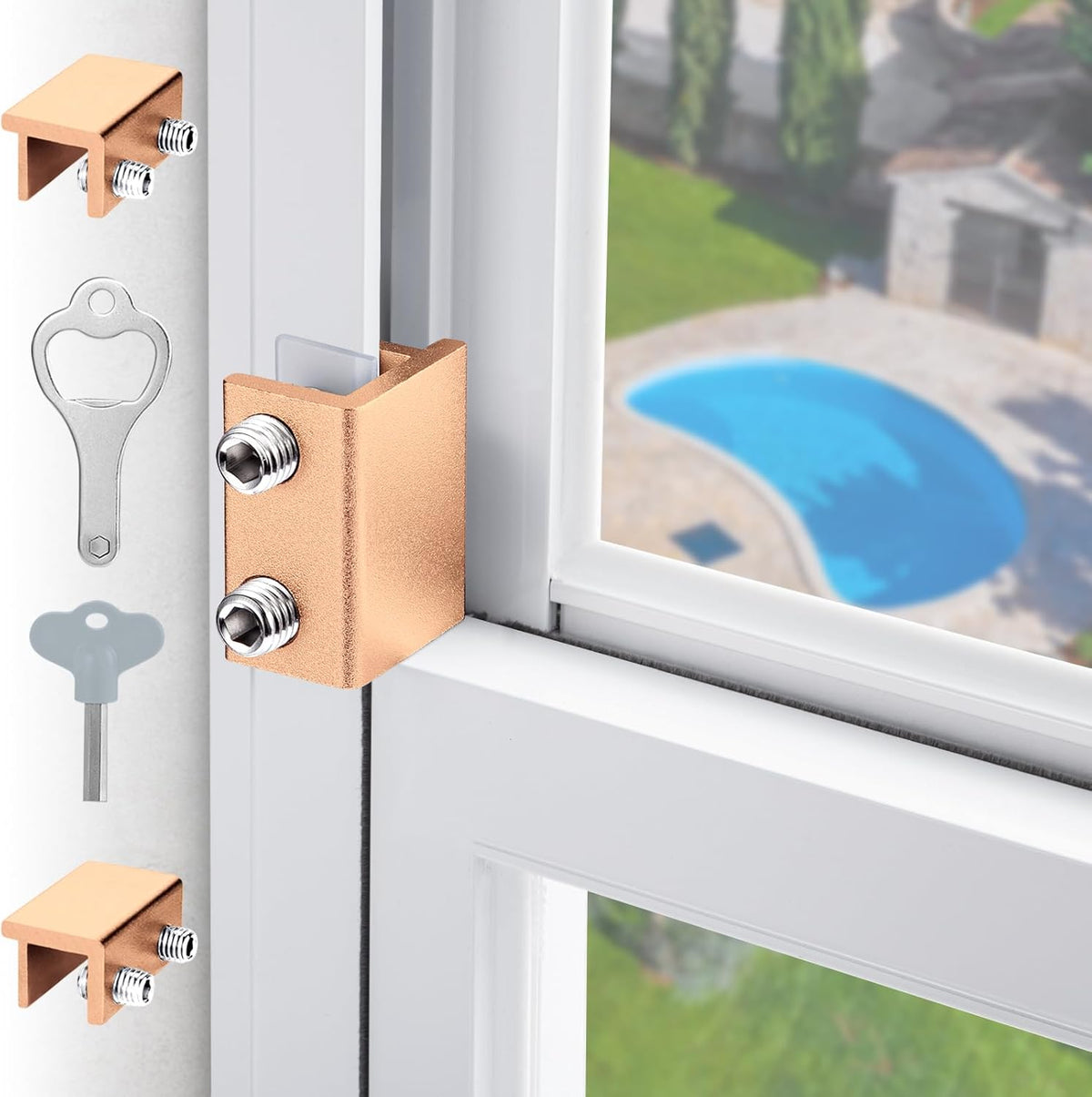 Sliding Window Locks - Adjustable Aluminum Security Locks for Horizontal & Vertical Windows (2 Sets Gold)
