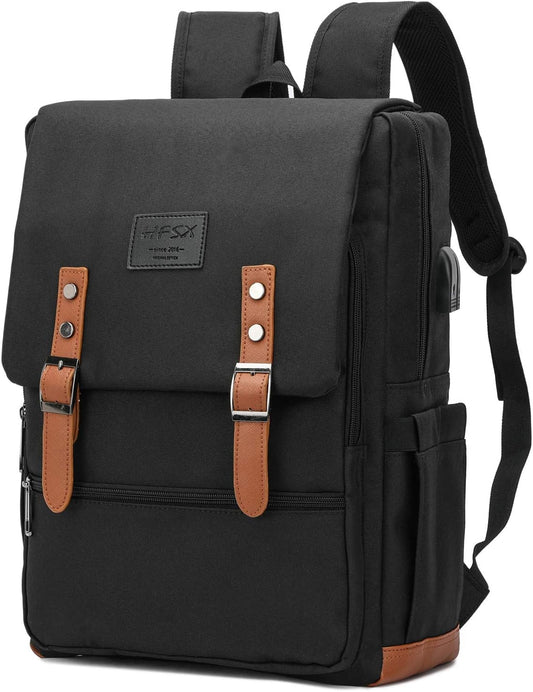 HFSX Vintage Backpack Laptop Backpack Men Women Business Travel Computer Backpack College Bookbag Stylish Water Resistant Vintage Backpack with USB Port Fits 15.6 Inch Laptop Black