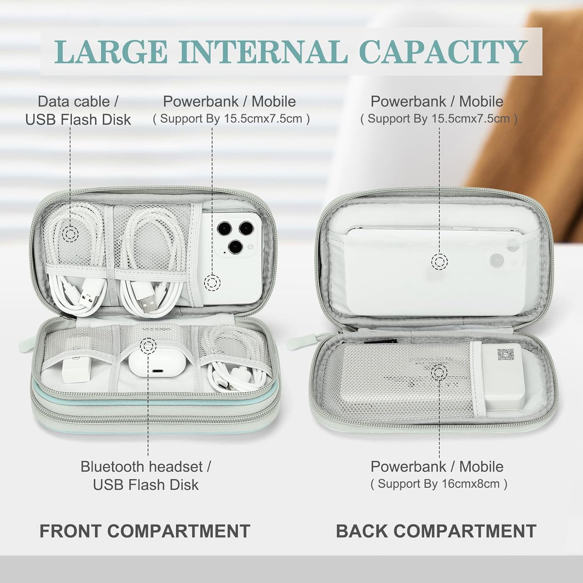FYY Electronic Organizer, Travel Cable Organizer Bag Pouch Electronic Accessories Carry Case Portable Waterproof Double Layers All-in-One Storage Bag for Cable, Charger, Phone, Earphone, Mint Green