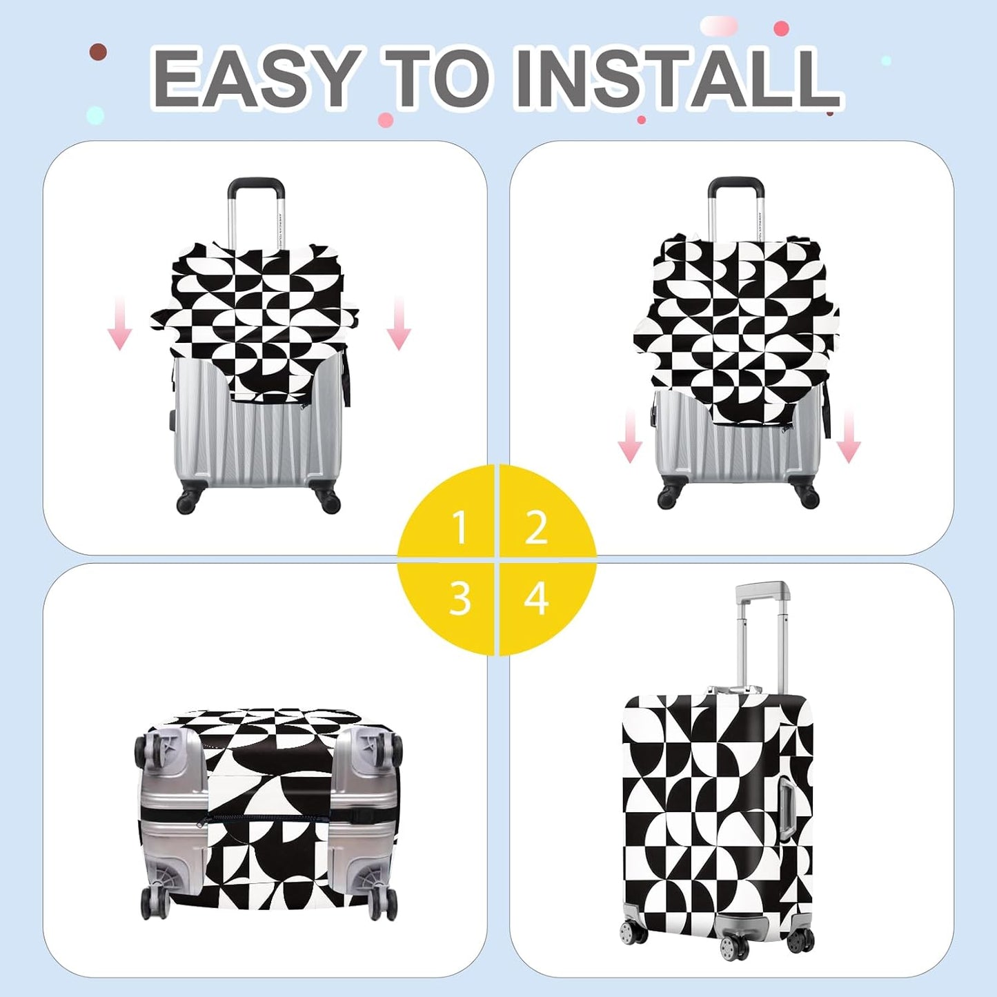 ANNA QUEEN Geometric Minimalist Luggage Cover, Suitcase Protector with Modern Abstract Pattern, Stretchable, Washable Travel Cover for 24-26 Inch Luggage