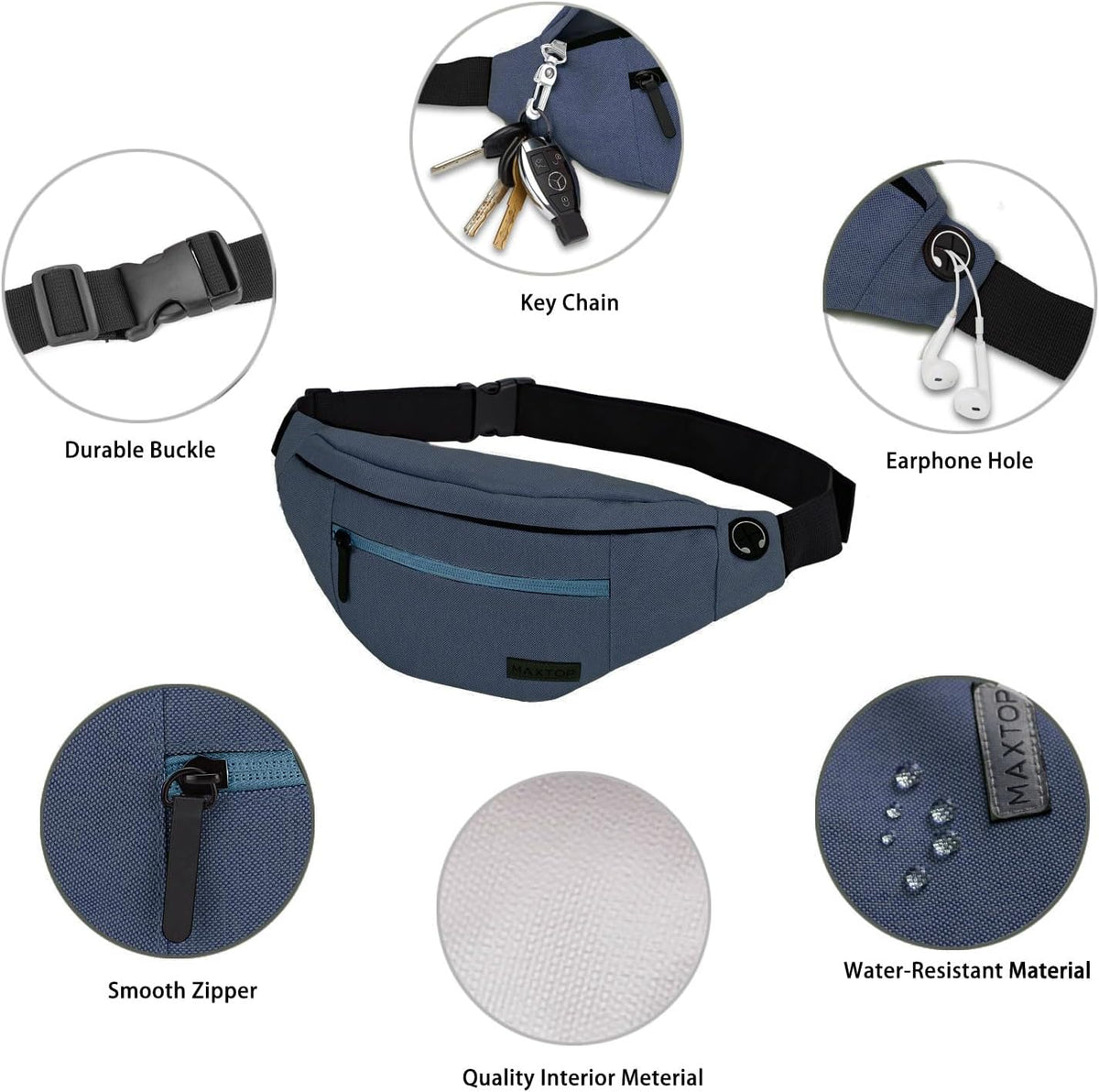 MAXTOP Large Crossbody Fanny Pack with 4-Zipper Pockets,Gifts for Enjoy Sports Festival Workout Traveling Running Casual Hands-Free Wallets Waist Pack Phone Bag Carrying All Phones
