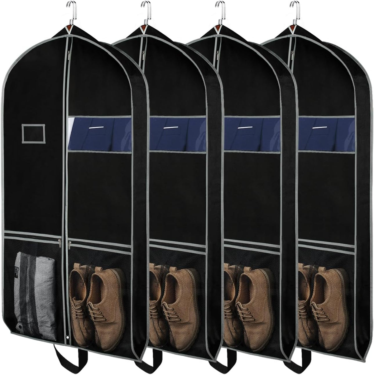 Zilink Garment Bags Suit Bag for Travel and Storage 43 inches Suit Cover Protector for Closet with 2 Large Pockets and 2 Carry Handles for Suit Coat, Dress, Set of 4