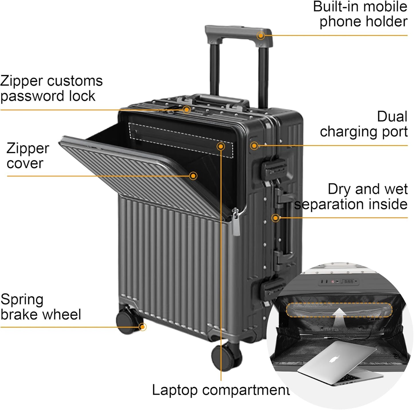 Hard Shell Luggage 24 Inch Travel Luggage, Carry-On Luggage Spinner TSA with Lid, ABS Aluminum Frame，Lightweight Travel Luggage 20'' 24'' 26''Carry-On (upgraded grey, 24 inch)
