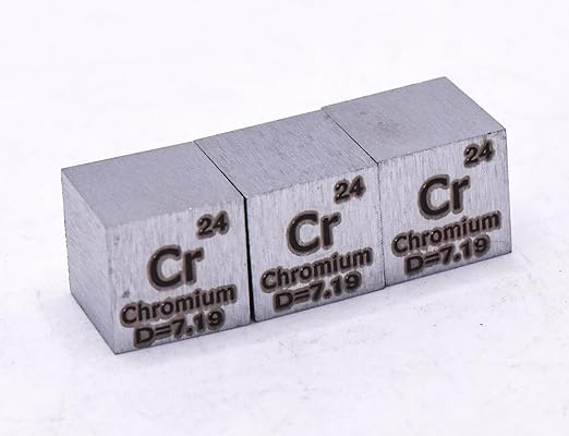 0.39" 10mm Chromium Metal Cube Cr up to 99.9% Pure Periodic Table Element Engraved Density Collection Science Education Display Block Cube + Acrylic Case Box - 1PC