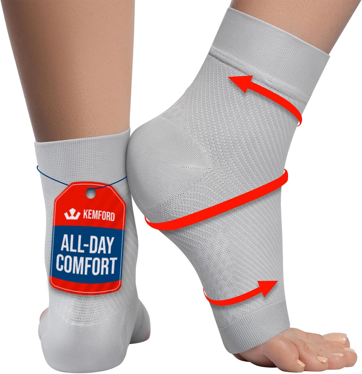 KEMFORD Ankle Compression Sleeve - Plantar Fasciitis Braces - Open Toe Compression Socks for Swelling, Sprain, Neuropathy, Foot Arch Support for Men and Women - 20-30mmhg, 2XL, Grey