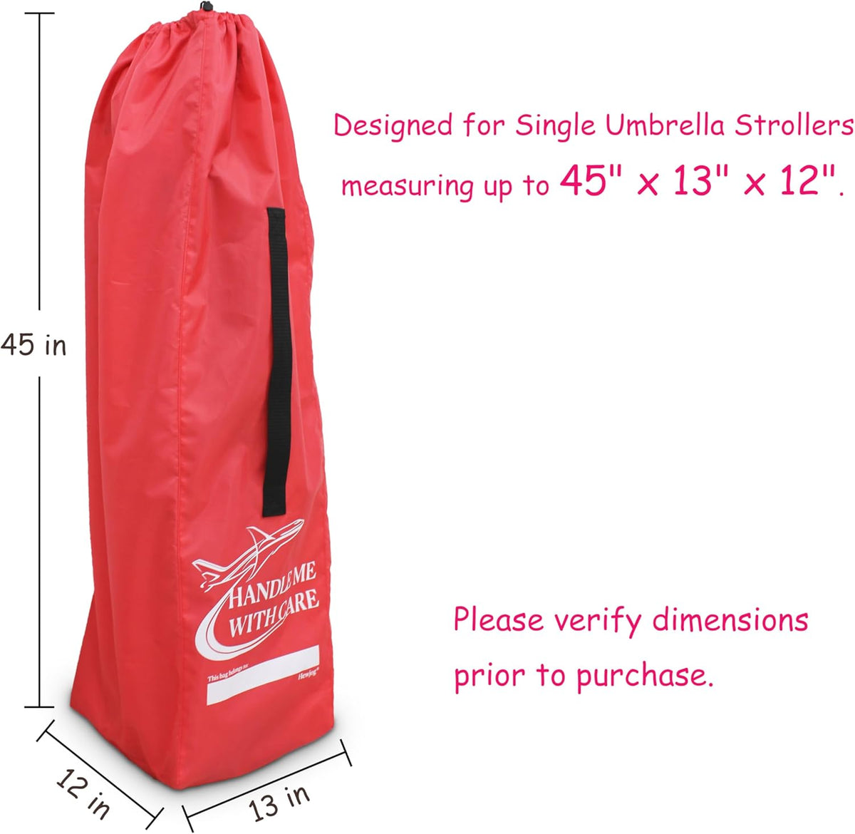 Stroller Travel Bag for Airplane, for Single Umbrella Strollers, Black