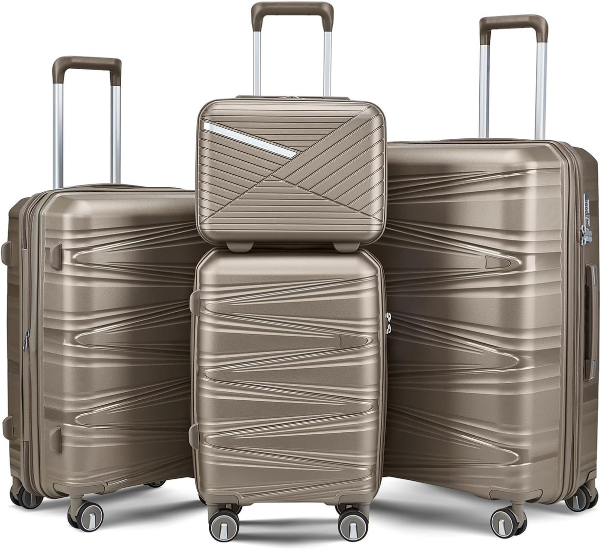 Campfun Luggage 4 Piece Sets, Expandable Carry On Luggage Set Hardshell PP, Suitcase Set with Double Spinner Wheels, Checked Durable Lightweight with TSA Lock, 14in 20in 24in 28in-Champagne(C)