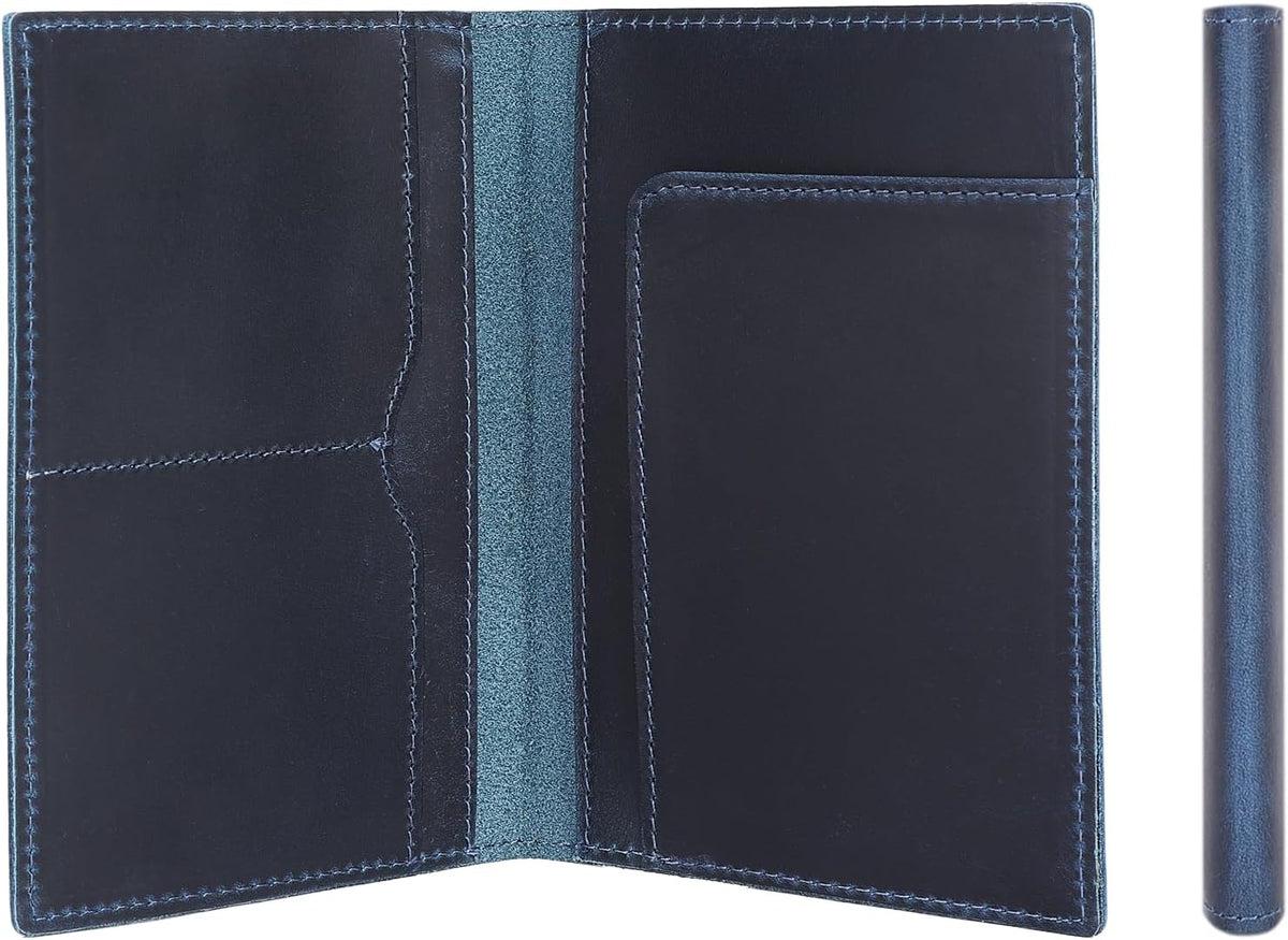 STAR VISTA Albatross Leather Travel Passport Holder, Minimalist Design, Full Grain Leather Case for Women and Men - Slim Passport Wallet, Bifold, RFID Blocking, Navy Blue