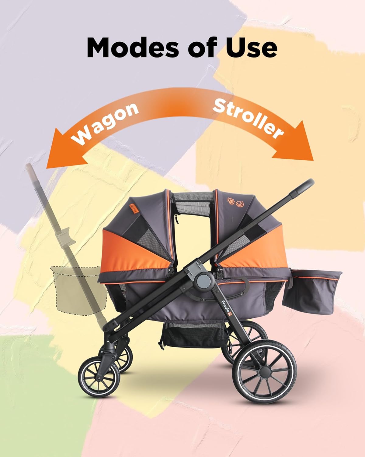 Tandem Wagon Stroller – All-Terrain 2-in-1 Push & Pull Design, Double Seat, Large Storage, Adjustable Canopy, Removable Child Tray for Kids Outdoor Adventures & Family Outings