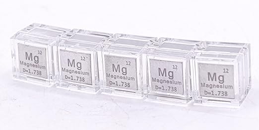 0.39" 10mm Magnesium Metal Cube Mg up to 99.9% Pure Periodic Table Element Engraved Density Collection Science Education Display Block Cube + Acrylic Case Box - 1PC