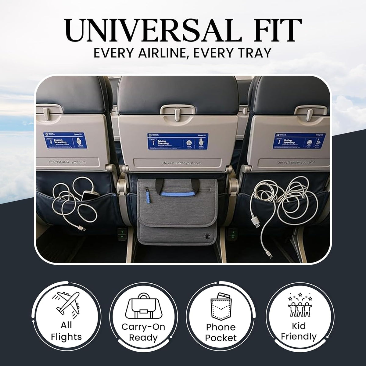 SO~MINE Airplane Pocket Organizer | Tray Table Cover | In Flight Seat Back Organizer Bag | Commuter Essential Travel Bag | Media Pouch For Flying | Travel Gift | Attaches To Luggage