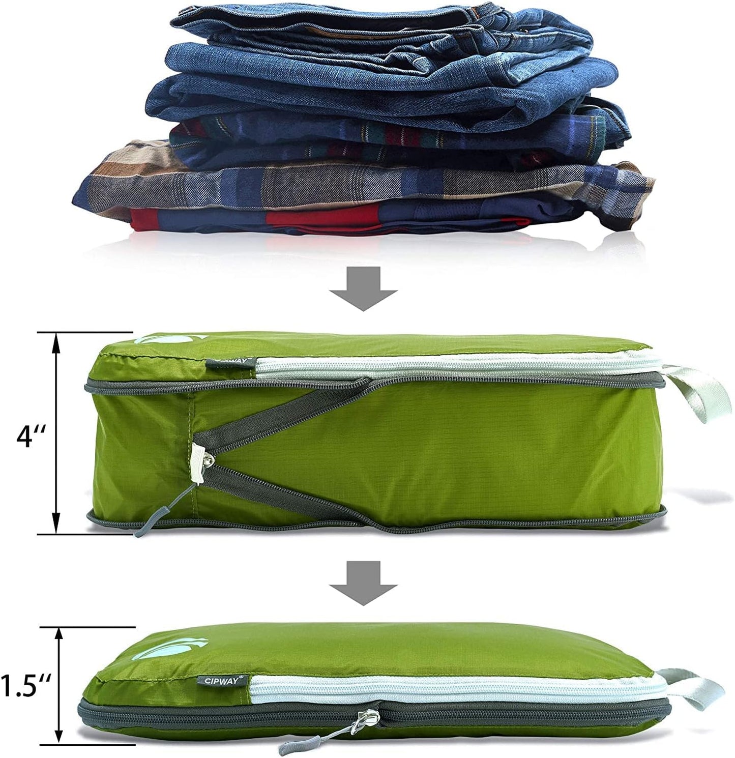 Cipway Compression Packing Cubes Set, Ultralight Expandable Travel Packing Organizers for Carry on Luggage (Green 6pcs)