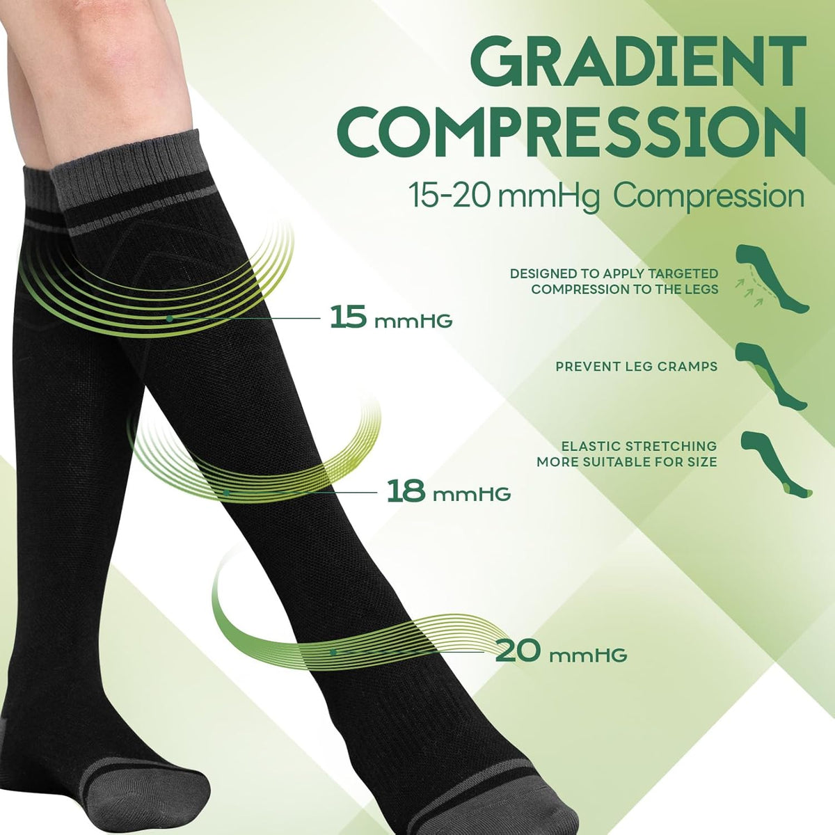 SONORAN Bamboo Viscose Compression Socks for Women & Men (3 Pairs) 15-20 mmHg Knee High Support for Nurses, Travel, Pregnant