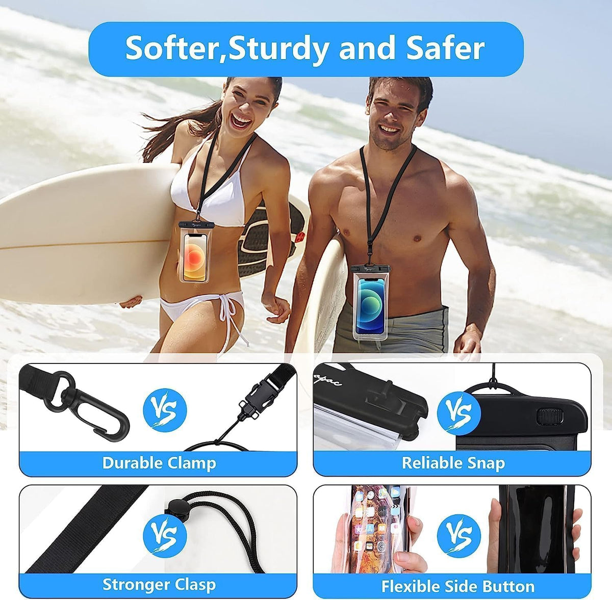 Waterproof Phone Pouch Bag - 7.5in Waterproof Phone Case for Beach Travel Must Haves, IPX8 Underwater Holder with Lanyard for iPhone 16 15 Pro Max Galaxy S24+ 23 Pixel 8a, Cruise Essentials