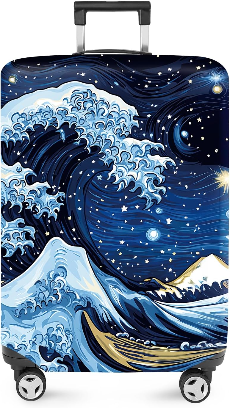 ANNA QUEEN Starry Ocean Wave Luggage Cover, Suitcase Protector with Artistic Van Gogh Style, Stretchable, Washable Travel Cover for 28-30 Inch Luggage
