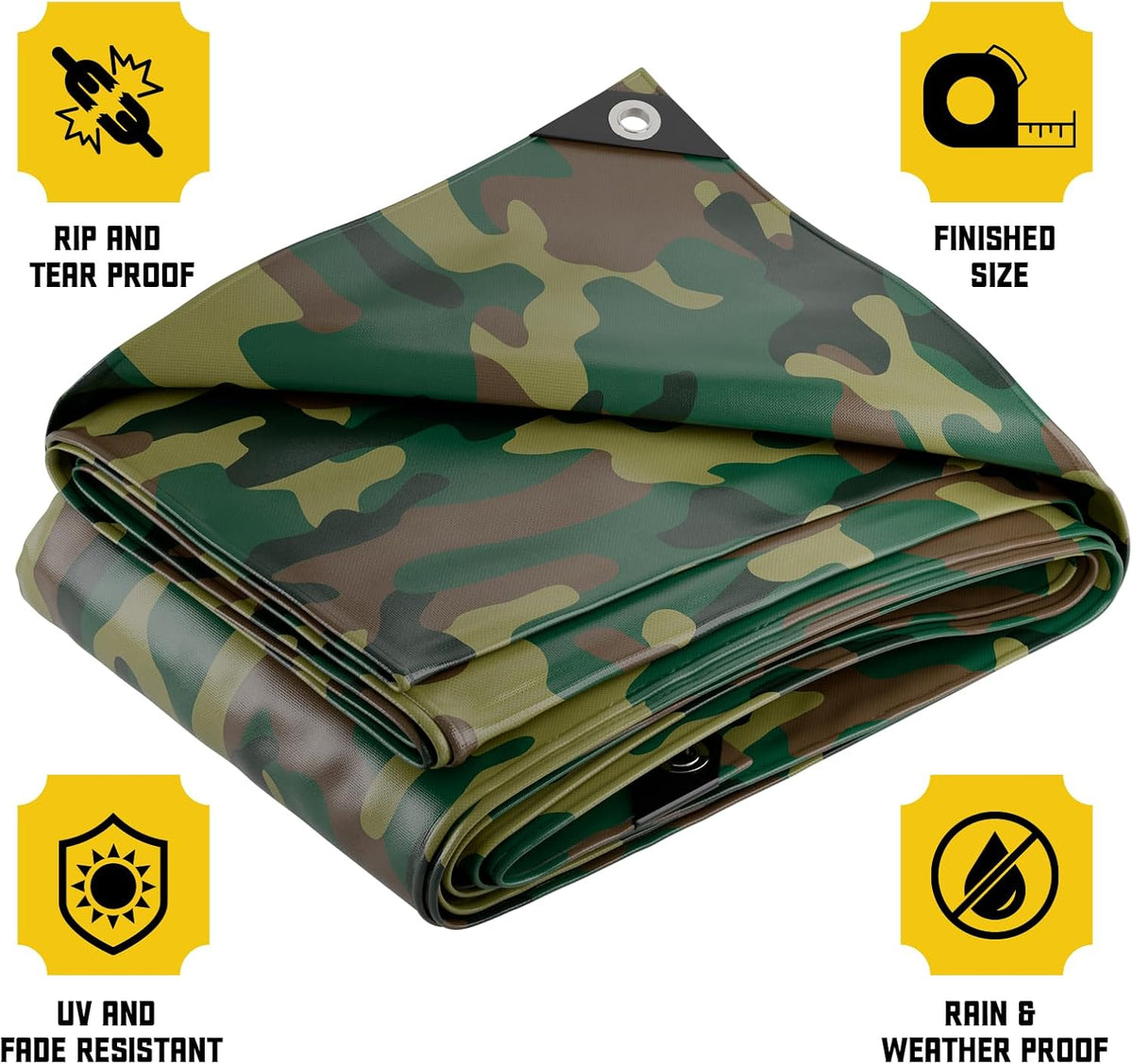 Core Tarps Extreme Heavy Duty 20 Mil Tarp Cover, Waterproof, UV Resistant, Rip and Tear Proof, Poly Tarpaulin with Reinforced Edges for Roof, Camping, Patio, Pool, Boat (Camouflage/Green 40′ X 50′)