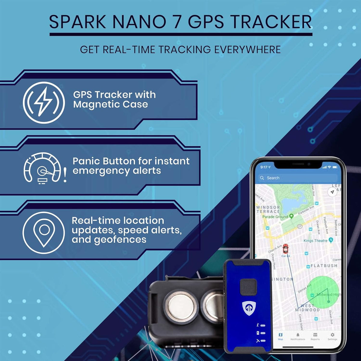 Brickhouse Car Trackers for Your Vehicle - Spark Nano 7 GPS Tracker with Magnetic Waterproof Case - Hidden Real-Time 4G LTE Vehicle Finder - GPS Tracking Device for Cars & More - Subscription Required