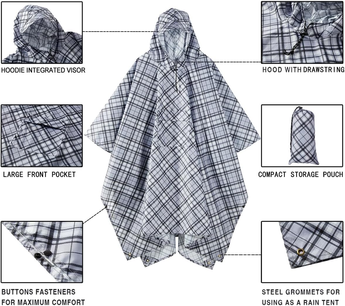 salamra Hooded Rain Poncho Waterproof Raincoat Jacket for Men/Women/Adults with Pocket
