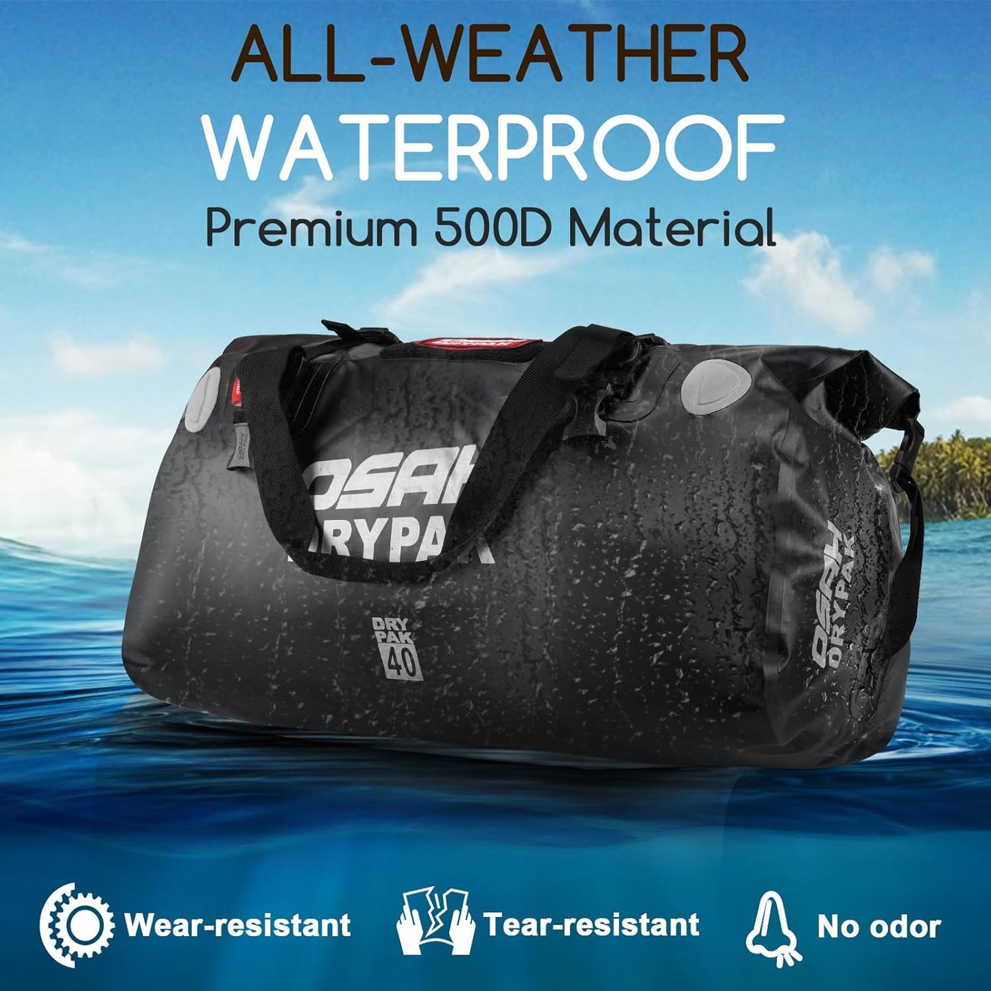 Waterproof Duffel Bag - Motorcycle Dry Bag Tail Bag with Large Storage Space, Waterproof Luggage Duffle Bags with Outer Mesh Zipper Pocket for Camping, Kayaking, Fishing & Traveling