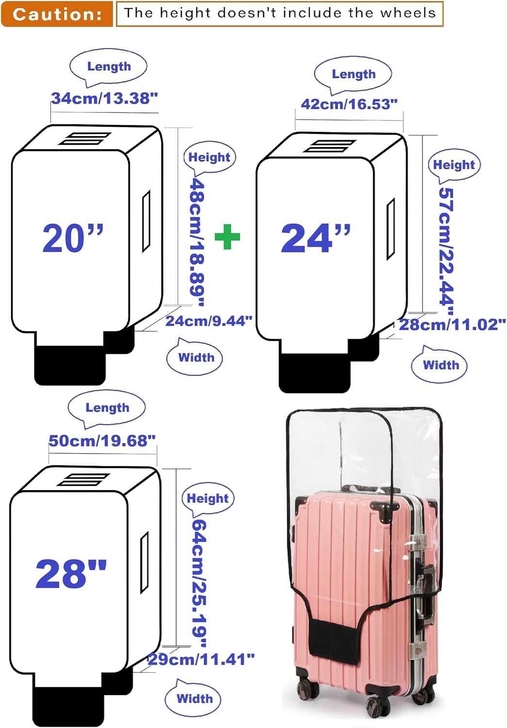 Clear PVC Suitcase Cover Protectors Transparent Luggage Covers Waterproof Wheeled Suitcase Dust Cover Dustproof Travel Luggage Sleeve Protector 3PCS (Thickened)