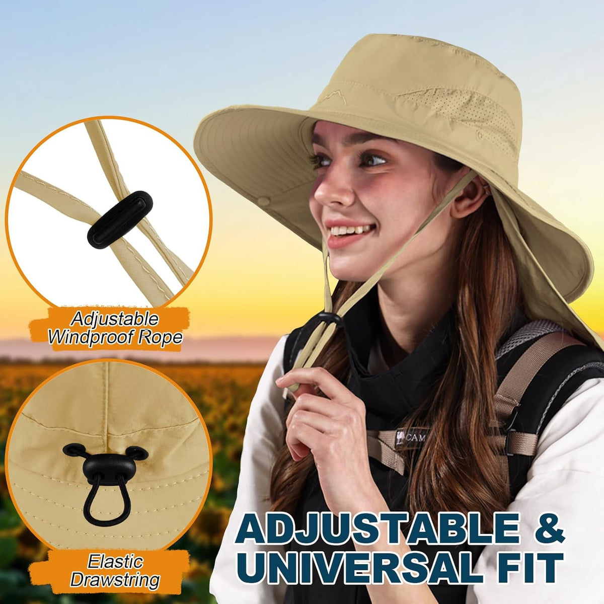 ZOORON Sun Hat for Men Women Fishing Hat with Neck Flap Wide Brim Bucket Hat UV Protection for Beach Camping Hiking