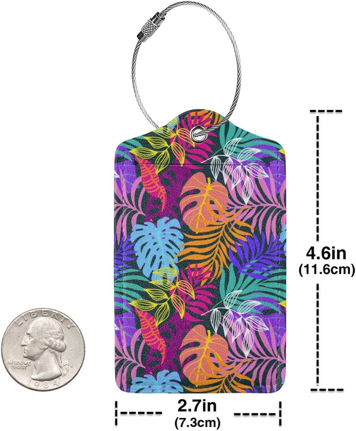 2PC Tropical Leaves Luggage Tags for Travel, Colorful Summer Scenery Suitcase Tag Privacy Name ID Card Quick to Find Out Travel Bag Labels for Holiday Honeymoon Wedding