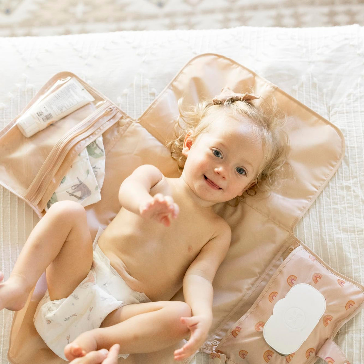 Tiny Twinkle Portable Diaper Changing Pad-Foldable Waterproof Changing Mat&Portable Changing Pad for Travel,Baby Changing Station with Smart Wipes Pocket&Storage (Boho Rainbow)