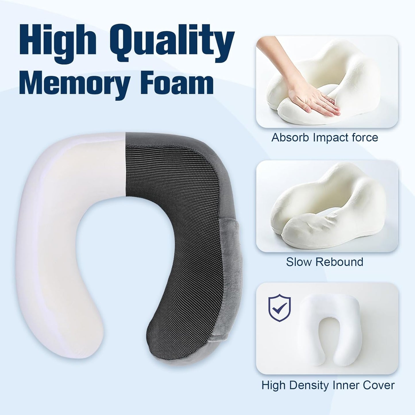 Neck Pillow for Traveling, Travel Pillows for Airplanes,100% Pure Memory Foam Travel Neck Pillow, Adjustable Flight Pillow, Portable Plane Accessories with Eye Mask, Earplugs, Carry Bag