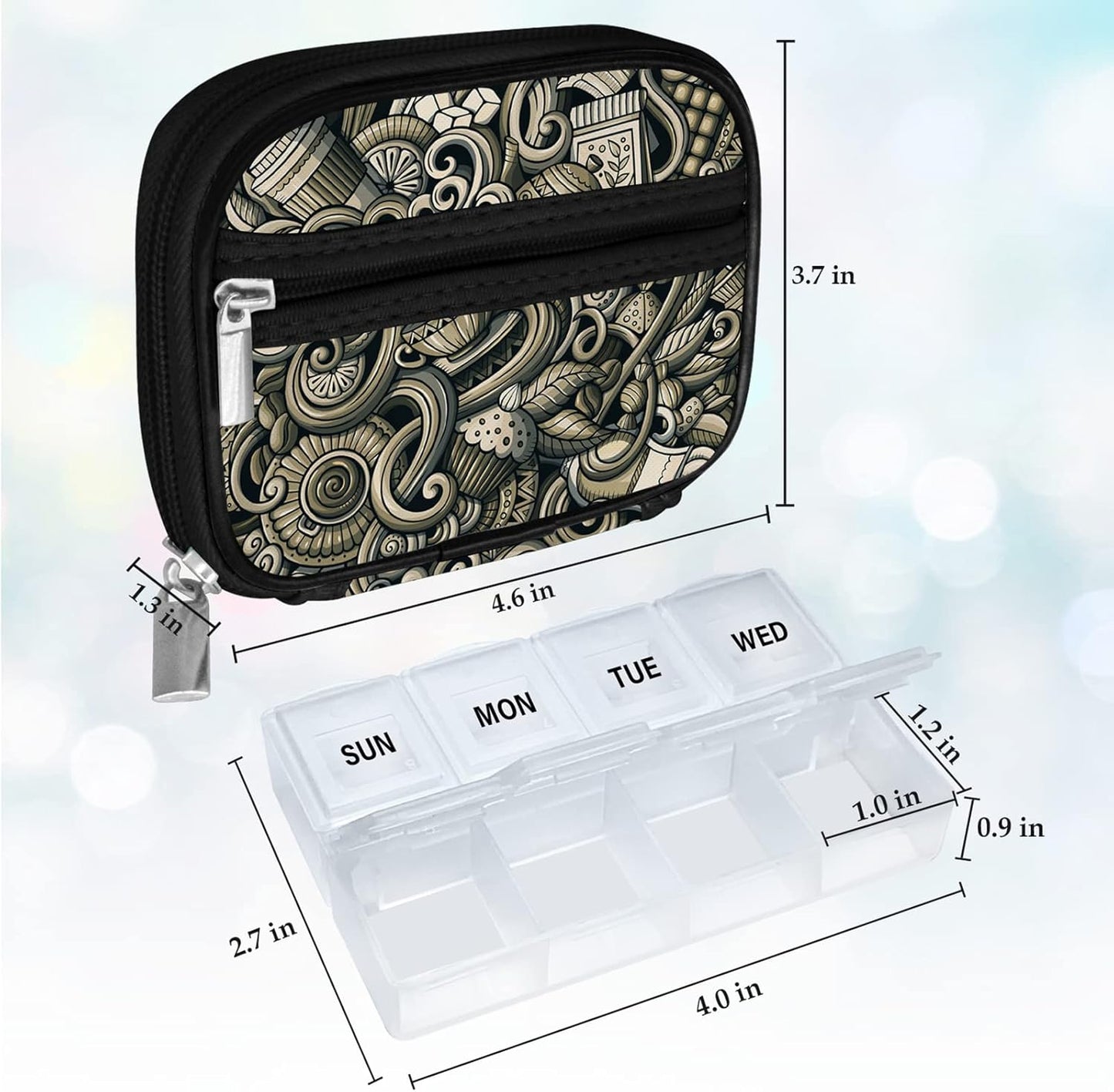 Serfeymi Weekly Travel Pill Organizer Pill Case for Purse with Removable 7 Day Pill Box, Fashionable Travel Medicine Organizer Pill Container for Medicine, Vitamin, Supplement - Brown 03