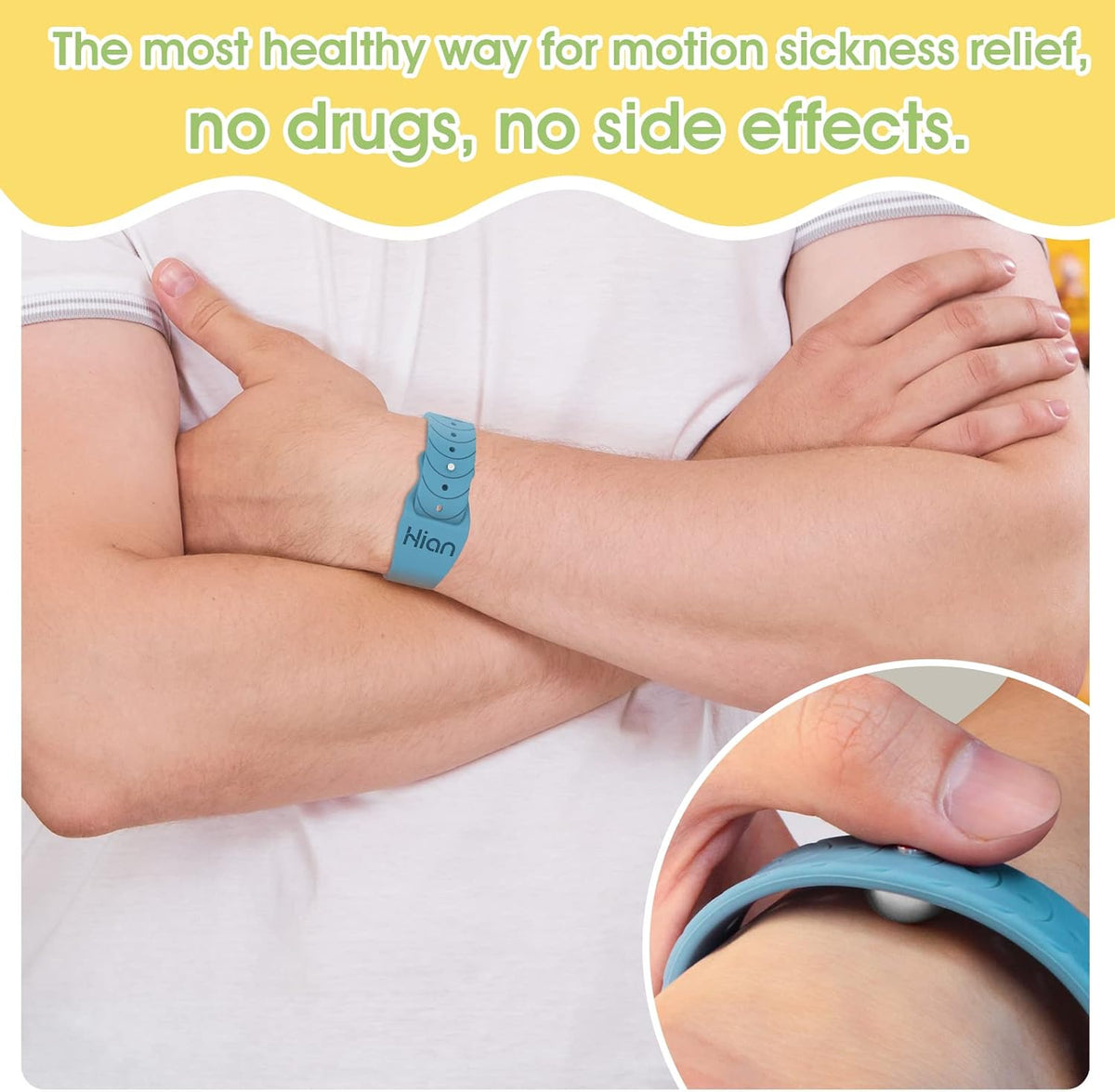 Hion Motion Sickness Bracelets Sea Sickness Wristbands for Motion Sickness/Morning Sickness/Pregnancy Nausea Anti Nausea Wristband Acupressure Nausea Bands Motion Sickness Bands（1Pair Black）