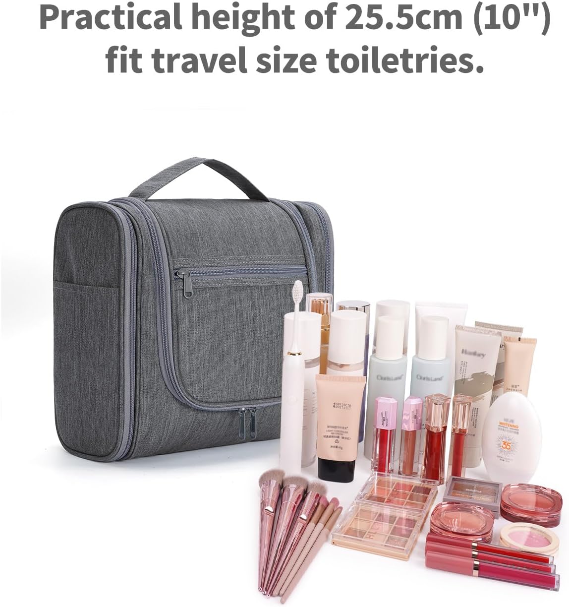 Narwey Hanging Toiletry Bag for Women Travel Makeup Bag Organizer Toiletries Bag Men for Cosmetics Essentials Accessories (Large, Grey)