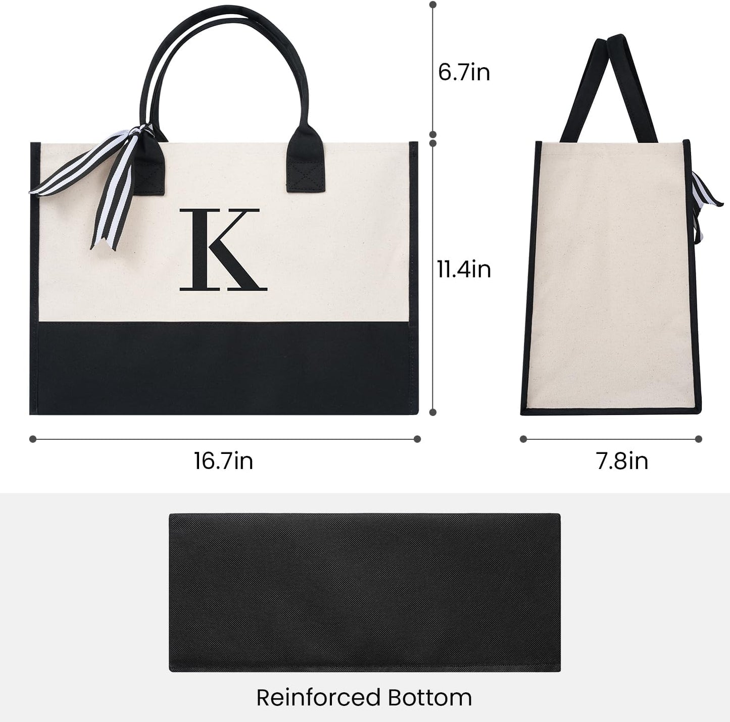 BAGAIL Initial Tote Bag, Personalized Birthday Gifts for Women, Teacher, Friends, Mom, Wedding, Monogrammed Beach Bag