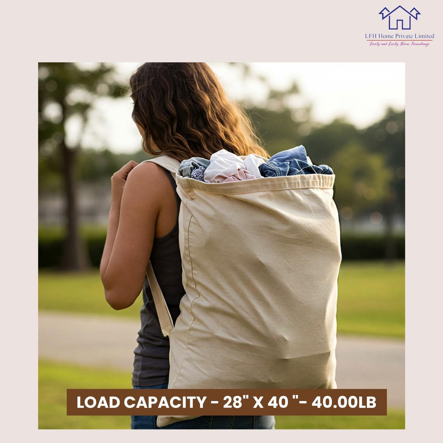 LFH Home Cotton Canvas Extra Large Laundry Bag with Handle, Heavy Duty Drawstring Closure Washable Laundry Bags, School Travel, Home, Hotel, College Dorm, Organizer Sack, 28x40-Natural, Thanks Giving