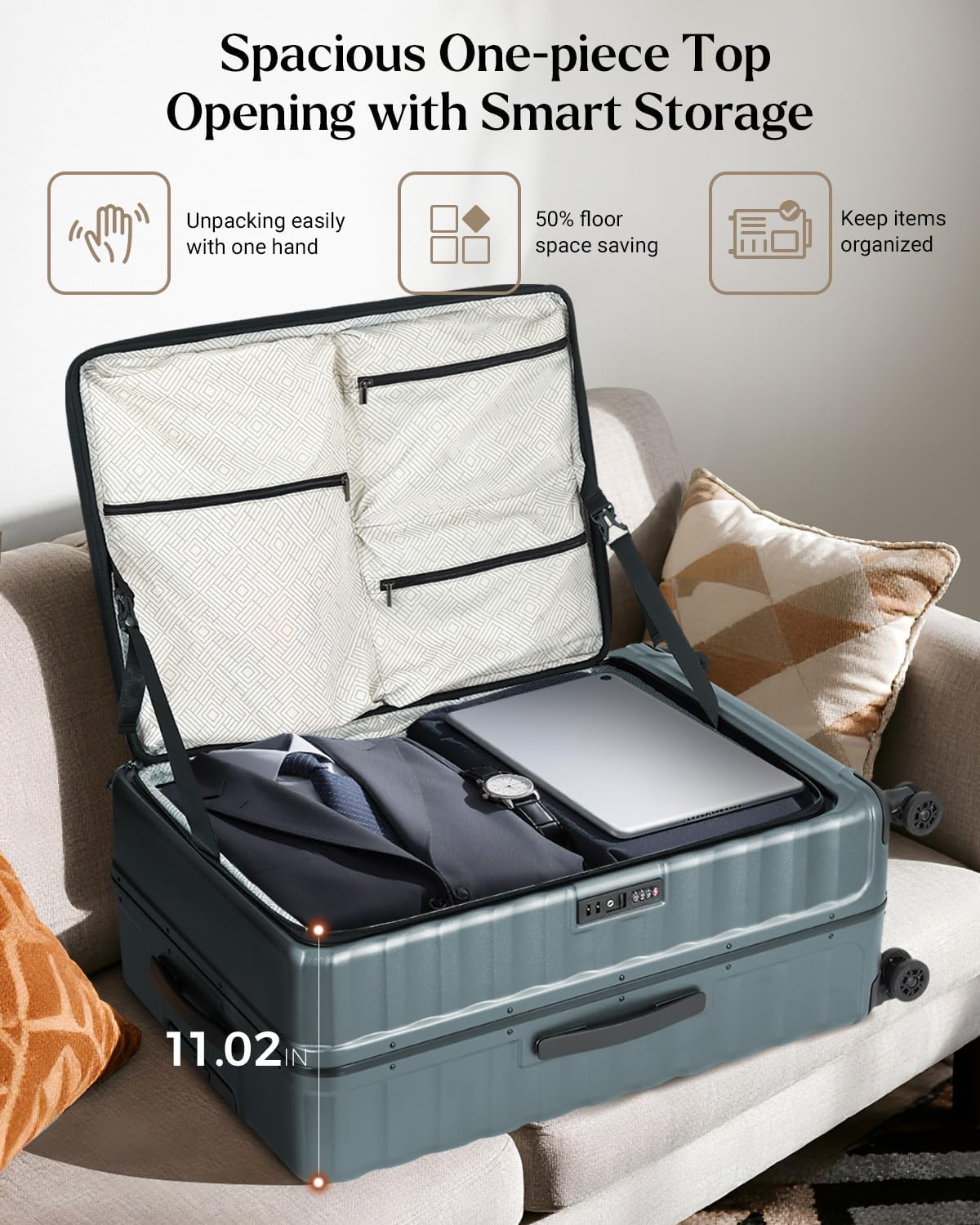 Luggage Sets 2 Pieces, 20/28 Inch PC Hardshell Suitcase with Spinner Wheels, 20 Inch Expandable Clamshell Carry On Luggage and 28 Inch Aluminum Frame Top Opening Checked Luggage (Dark Green)