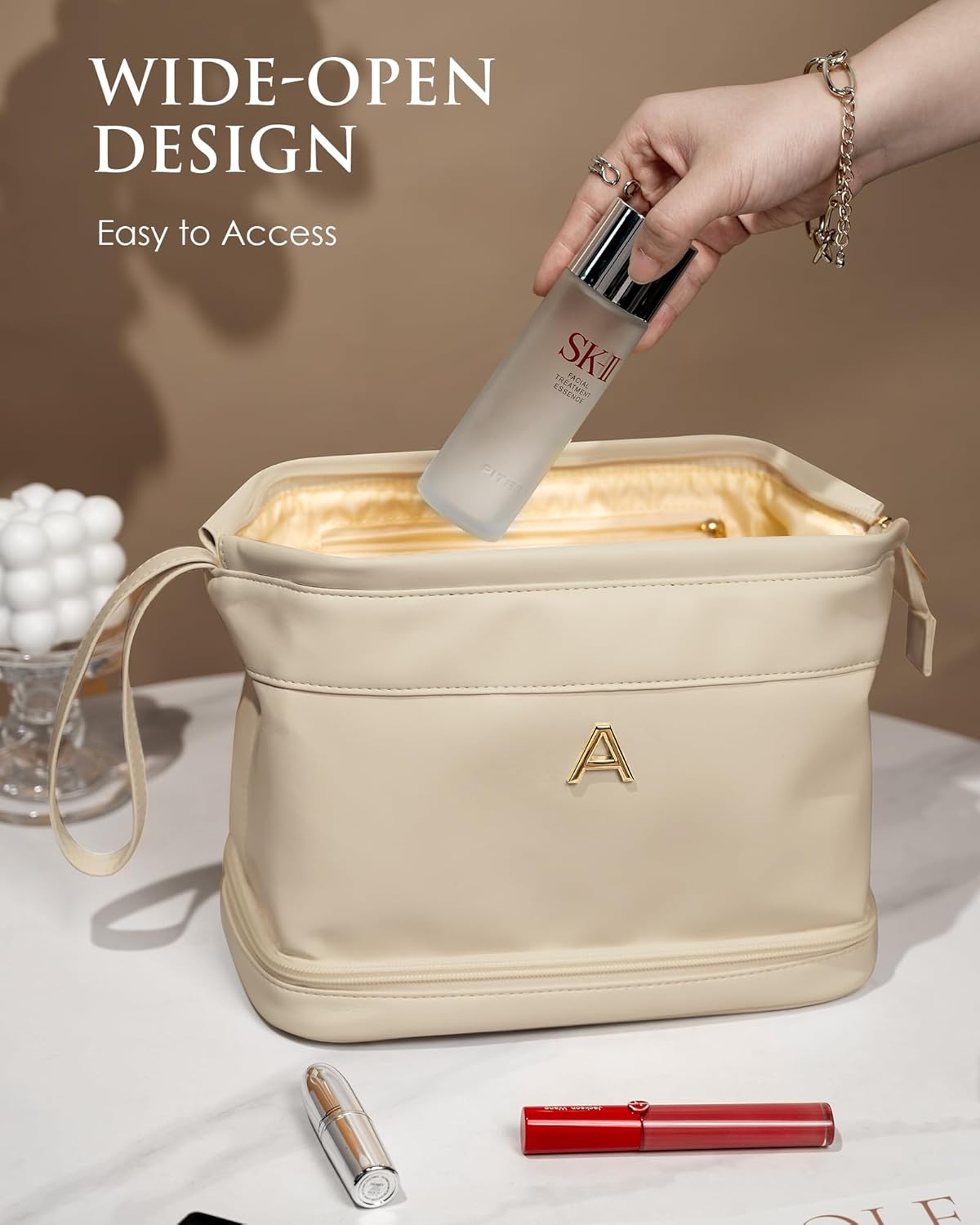 Birthday Gifts for 14 15 16 17 18 19 Year Old Girls, Initial Large Makeup Bags, Personalized Double Layer Cosmetic Bag with Makeup Brush Organizer,Gifts for Women Girlfriend Friends Female