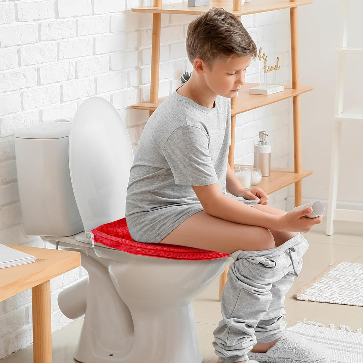 Riakrum 4 Pcs Toilet Seat Covers Pads for Bathroom Comfortable Toilet Seat Cushion Cover Soft Thicker Warmer Washable Pad with Zipper Home Reusable(Elegant,Blue, Gray, Brown, Red)
